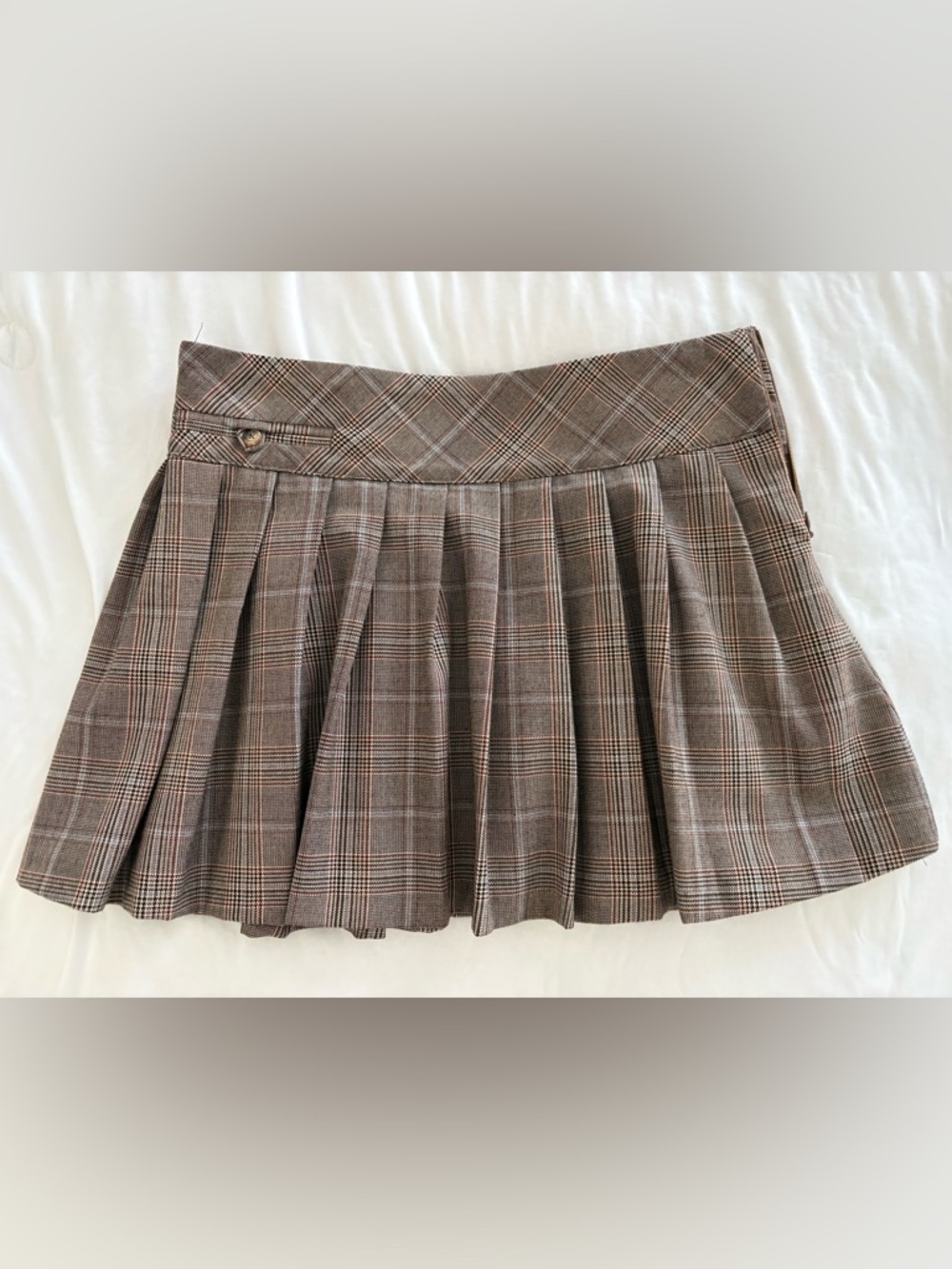 Zara Brown Plaid Pleated Mini Skirt